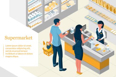 Bir süpermarketin isometrik tasarımı.