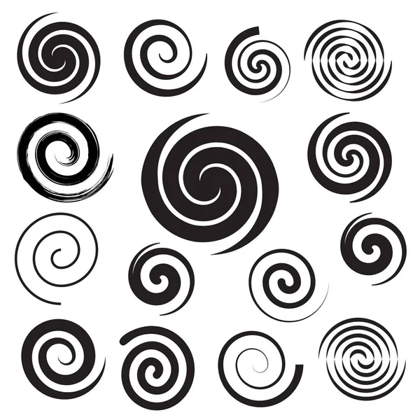 Spiral samling. Uppsättning enkla spiraler. Uppsättning av svarta element för design — Stock vektor