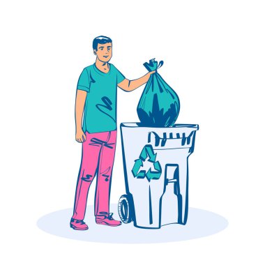 Konteynerde çöp torbaları atan adam