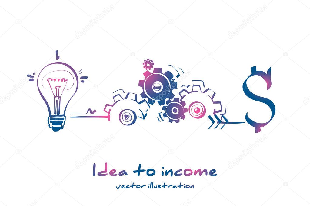 Idea gears and money. Infographics financial income vector