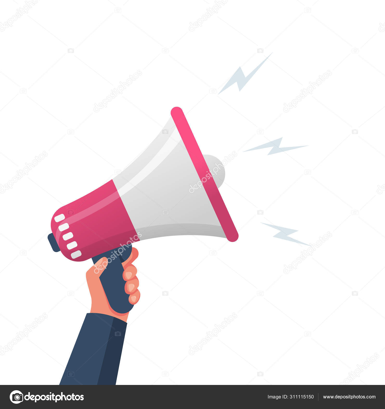 Attention please. Hand hold megaphone. Speaker loudspeaker. Stock