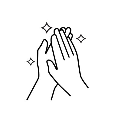 Temiz eller. Siyah çizgi çizimi, tek renk biçimi.