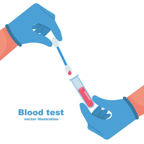 Muestra de sangre en la mano en el tubo de ensayo . — Vector de stock