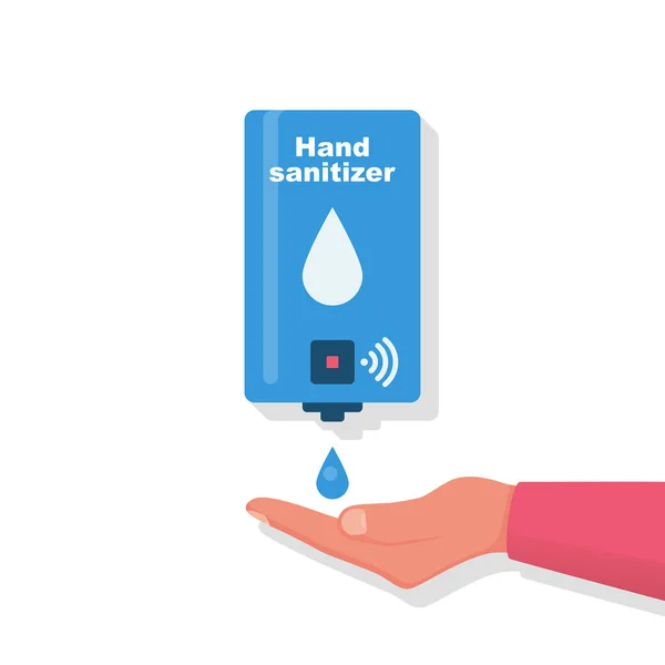 Pared de desinfectante de manos. La gente usa gel antiséptico de alcohol automático. — Archivo Imágenes Vectoriales