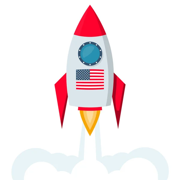 宇宙船の打ち上げ。アメリカの国旗。宇宙センター — ストックベクタ