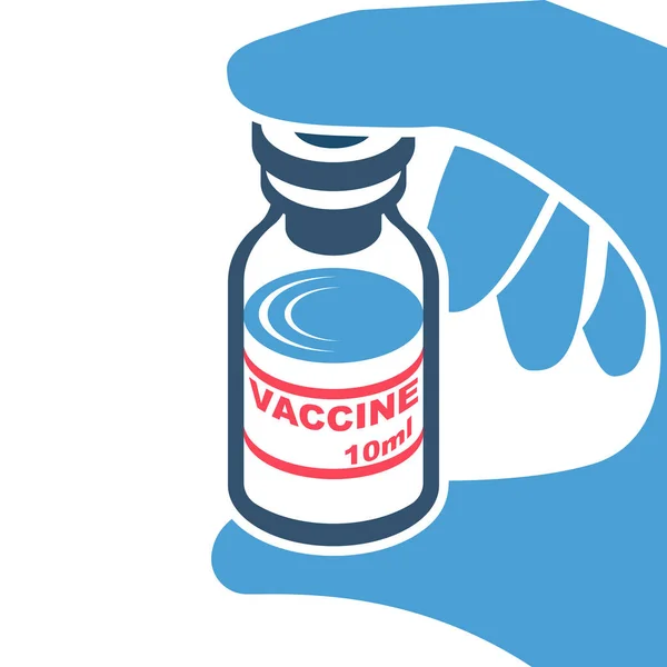 El médico de a pie sostiene la vacuna en ampoule — Vector de stock