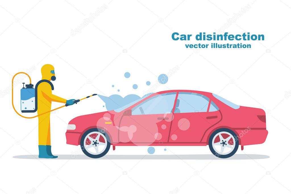 Car disinfection. Cleaning and washing vehicle