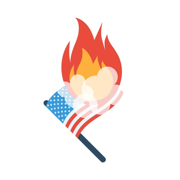 America flag on fire. The symbol of protest vector — Stock Vector