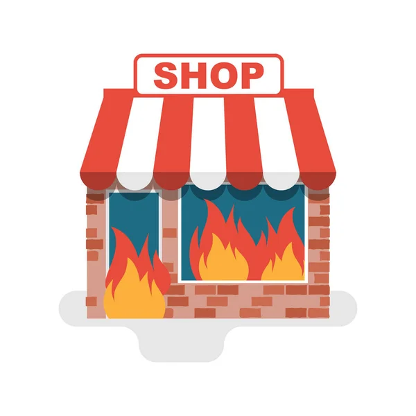 Negozio in un incendio. Un negozio in fiamme. Fiamma in serbo. — Vettoriale Stock