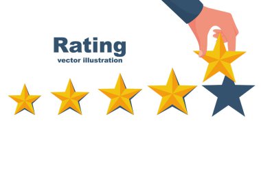 Yıldız derecesi. İş adamı elinde bir altın yıldız tutuyor, beş vermek için.