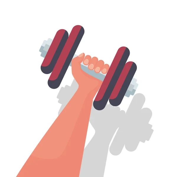 Bumbbells Hands Icon Hand Man Holding Dumbbell Vector Illustration Flat — Stock Vector