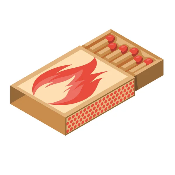 Isometric Icon Matchbox Cardboard Box Wooden Matches Vector Illustration Cartoon — Stock Vector