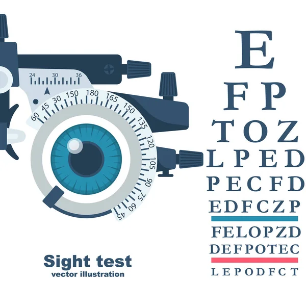 视力测试 视觉诊断 眼睛测试框架 视力测试 检查目视 矢量插画平面设计 被背景隔离了模板眼科诊所 具有测量尺度的分光仪 — 图库矢量图片