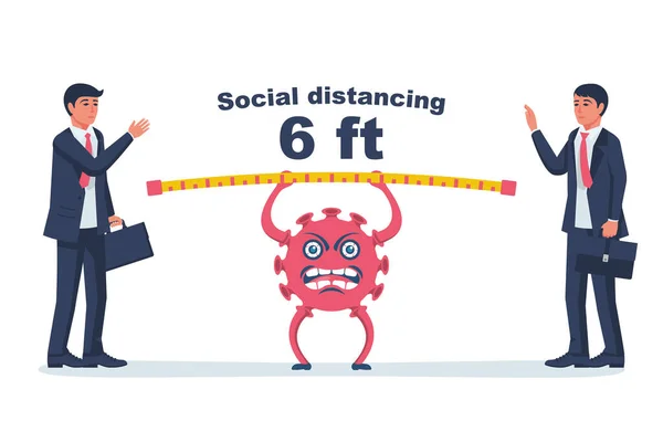 Begreppet Socialt Avstånd Landningssida Social Medvetenhet Två Affärsmän Möte Avstånd — Stock vektor