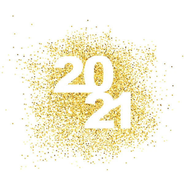 2021年新年快乐 黄金灰尘成堆 闪亮的火花 简单的问候模板 2021年标志文字设计 草纸卡片 横幅与愿望 矢量图解 因白人背景而被隔离 — 图库矢量图片