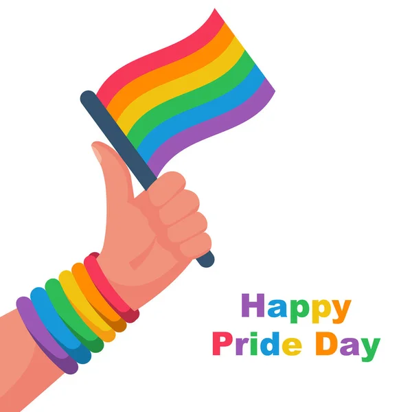 Happy Pride Day Colored Flag Symbol Freedom Bandage Hand Gay — Stock Vector