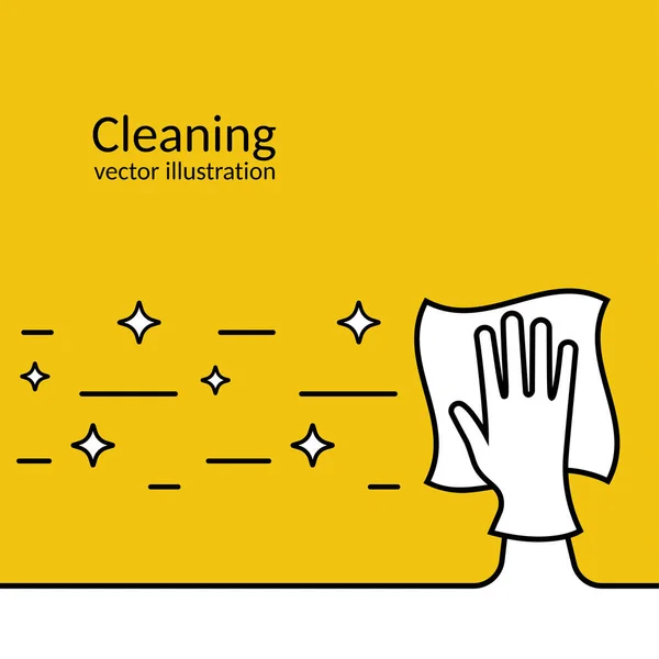 Landing Page Cleaning Service Black Outline Icon Hand Glove Rag — Stock Vector