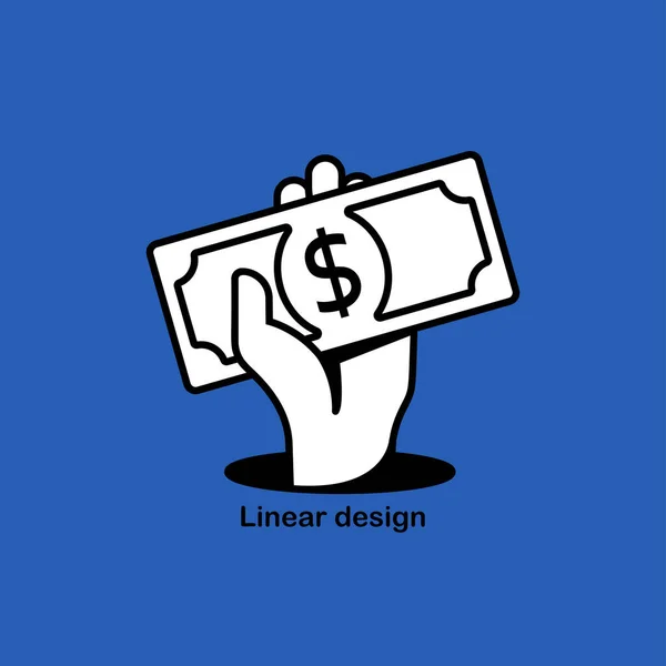 手握线形图标的美元设计 人的现金 给钞票 金钱在白人背景下是孤立的 矢量插画平面设计 金融项目模板 — 图库矢量图片
