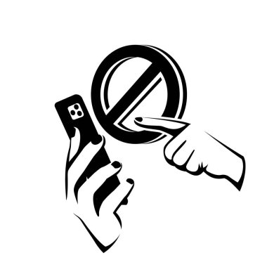 Akıllı telefon siyah silueti değil. Telefon kullanmayı yasakla. Arama sakın. Şoför tarafından telefon kullanımının yasaklanması. Kırmızı yasaklama işareti. Vektör çizimi düz tasarım. Beyaz arkaplanda izole.