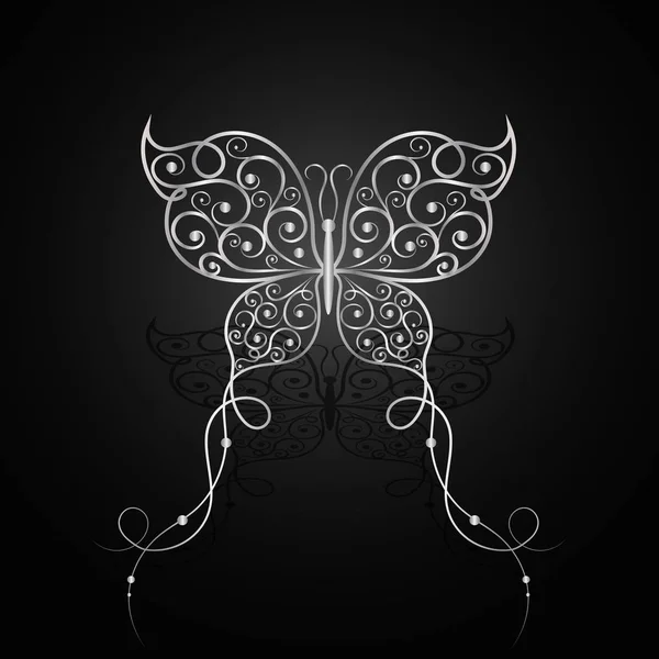 Ασημένια πεταλούδα με μοτίβο στροβιλισμού. — Διανυσματικό Αρχείο