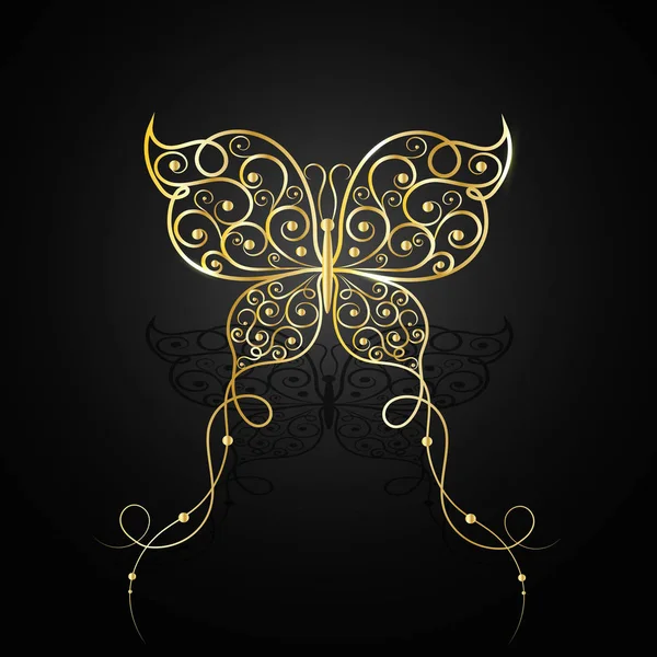 Χρυσή πεταλούδα με μοτίβο στροβιλισμού. — Διανυσματικό Αρχείο