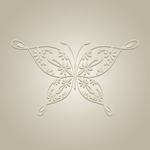 Paper butterfly on beige background.