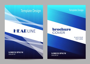 Broşür şablonu düzeni tasarımı. Mavi ve beyaz çizgili arka plan.