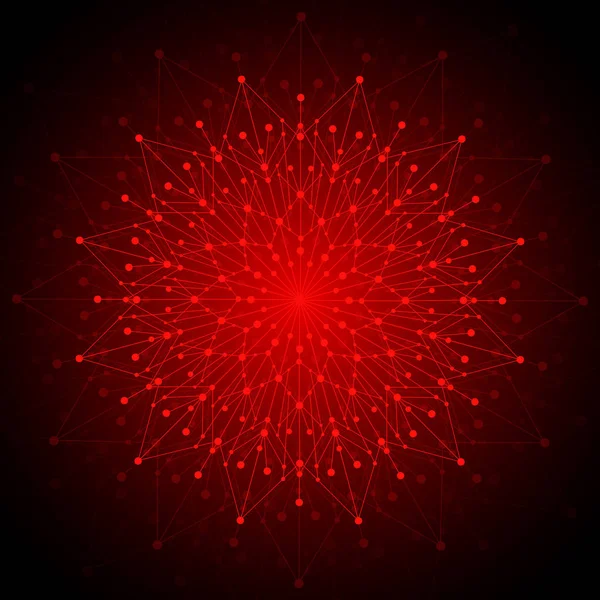具有连接的线和点的几何图案。在红色背景的向量例证 — 图库矢量图片