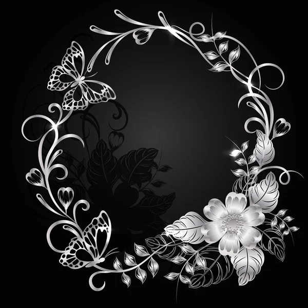 Flores de plata con sombra sobre fondo oscuro . — Archivo Imágenes Vectoriales