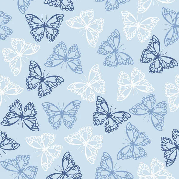 Nahtloses Muster mit farbigen Schmetterlingen. Vektorillustration — Stockvektor