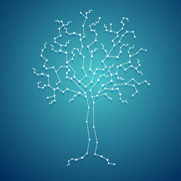 Bílý vědecký strom vyrobený z propojených čar a teček — Stockový vektor