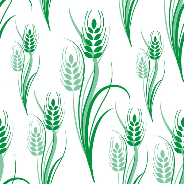 Seamless pattern with green wheat spikelets on a white isolated background. Vector illustration — Stock Vector