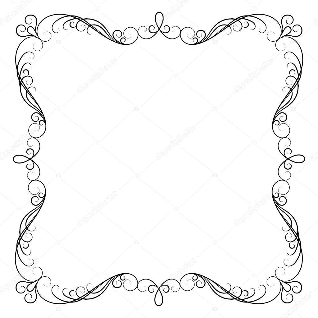 Black calligraphy ornamental decorative frame on white background