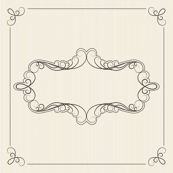 Bruine kalligrafie decoratieve frame op wit gestreepte achtergrond — Stockvector