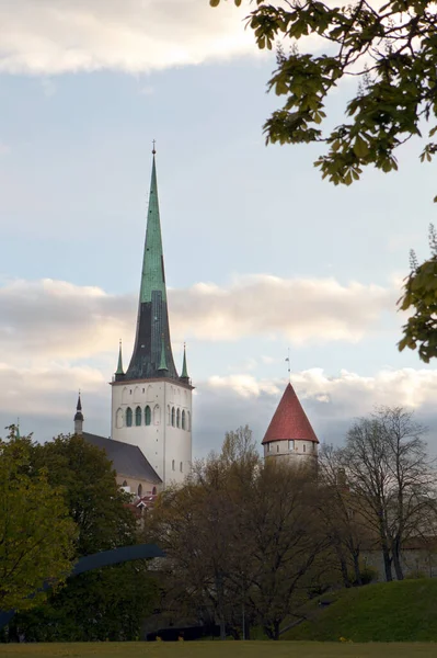 Башня Городской Стены Католическая Церковь Олевисте Старом Городе Таллинна Эстонии — стоковое фото