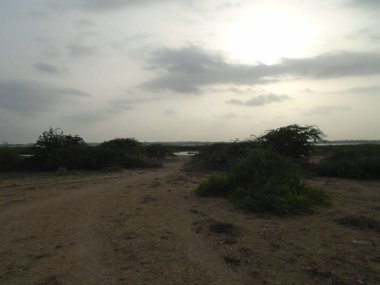 Jhimpir Sindh 'deki Keenjhar Gölü' nün çarpıcı gündüz perspektifi. Bu göl, önemi ve manzarası ile ünlüdür..