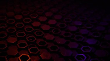 Teknoloji siber güvenliği ve dijital yenilikler için kusursuz bir animasyon arkaplanı dinamik kırmızı ve mor ışığa sahip fütüristik 3D altıgen desen