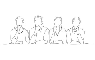 Meslektaşlarının sürekli olarak yan yana oturup düşünceli, eleştirel düşünmeyi, karar vermeyi, değerlendirmeyi, takım halinde beyin fırtınası yapmayı sembolize eden çizimleri..