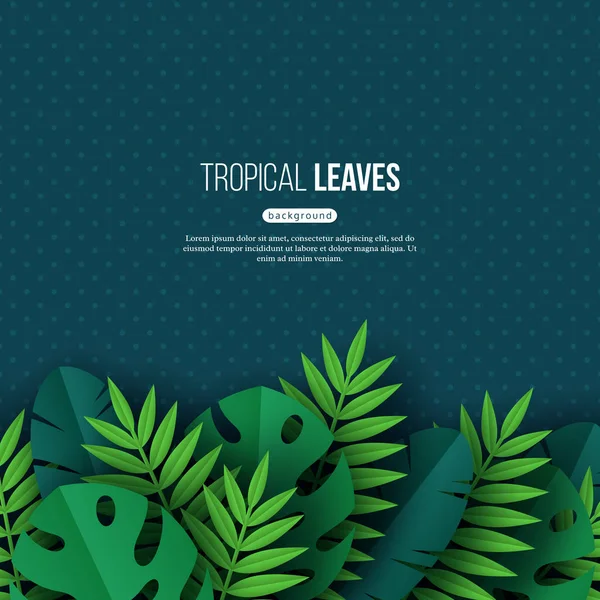 Exotischen Dschungel tropischen Palmenblättern. Sommer florales Design mit gepunkteten dunklen türkisfarbenen Hintergrund, Vektorillustration. — Stockvektor