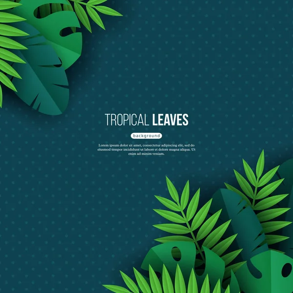 Jungle exotique feuilles tropicales de palmier. Conception florale d'été avec fond de couleur turquoise foncé pointillé, illustration vectorielle . — Image vectorielle