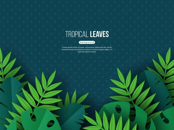 Jungle exotique feuilles tropicales de palmier. Conception florale d'été avec fond de couleur turquoise foncé pointillé, illustration vectorielle . — Image vectorielle