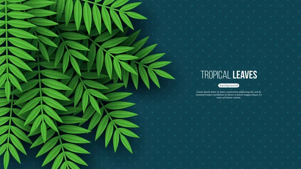 Exotisk djungel palmblad tropiska. Sommaren blommönster med prickade mörk turkos färgbakgrund, vektorillustration. — Stock vektor