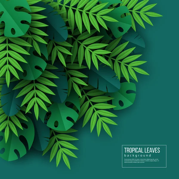 Jungle exotique feuilles tropicales de palmier. Conception florale d'été avec fond de couleur verte, illustration vectorielle . — Image vectorielle