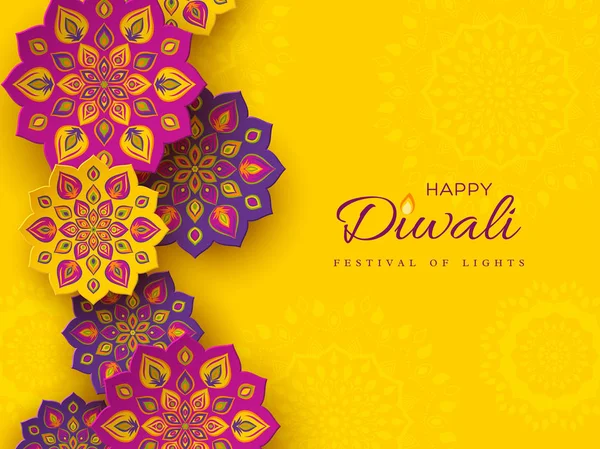 Diwali Festival Holiday Design Mit Papiergeschnittenen Stil Der Indischen Rangoli — Stockvektor