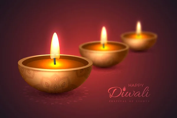 Diwali Diya Oil Lamp Holiday Design Traditional Indian Festival Lights — Stock Vector