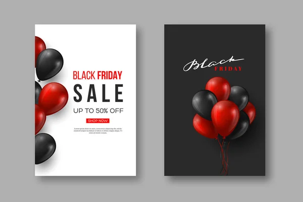Siyah Cuma satış posterler. Tipografik Tasarım gerçekçi parlak balonlar ve elle çizilmiş yazı, vektör çizim ile.