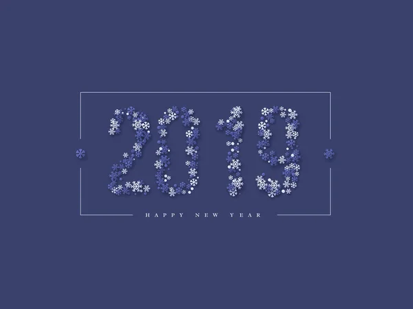 Signo de copos de nieve 2019. Navidad y Año Nuevo diseño de vacaciones. Estilo artesanal de papel, fondo azul oscuro, ilustración vectorial . — Archivo Imágenes Vectoriales