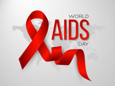Dünya AIDS Günü kavramı. Grey gerçekçi farkındalık kırmızı kurdele eşleme arka plan, vektör çizim