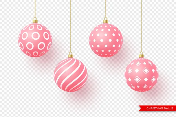 Boules jaunes de Noël 3d avec motif géométrique. Éléments décoratifs pour le design de nouvelle année de vacances. Isolé sur fond transparent, illustration vectorielle . — Image vectorielle
