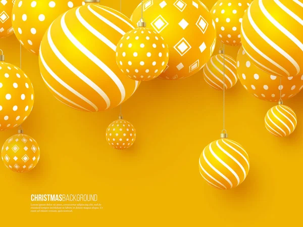 Різдвяні Жовті Кульки Геометричним Візерунком Реалістичний Стиль Абстрактний Святковий Фон — стоковий вектор